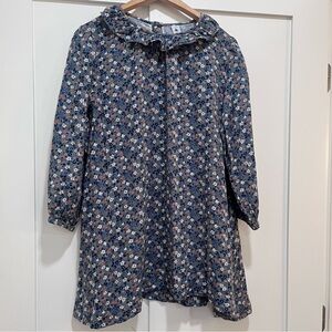 NWT Petit Bateau Celesta Blue Floral Ruffle Collar Organic Cotton Dress SZ 12
